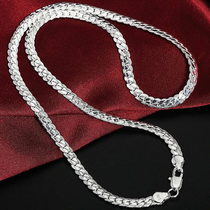 925 Sterling Silver 6mm Side Chain Necklace & Bracelet Set – Unisex Fine Jewelry