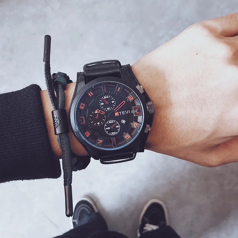 Retro Men's Watches High-end Luxury Man Watch PU Leather Strap Date Business Quartz Watch Big Dial Military tactical Wristwatch - BeeTrendyShop.COM