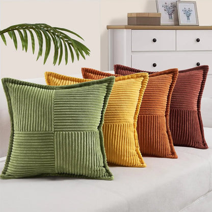 Corduroy Striped Throw Cushion Cover 45x45cm – Splicing Pillowcase for Sofa, Bed & Living Room