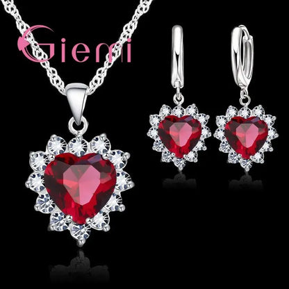 Love Heart Crystal Jewelry Set – Necklace & Earrings for Women
