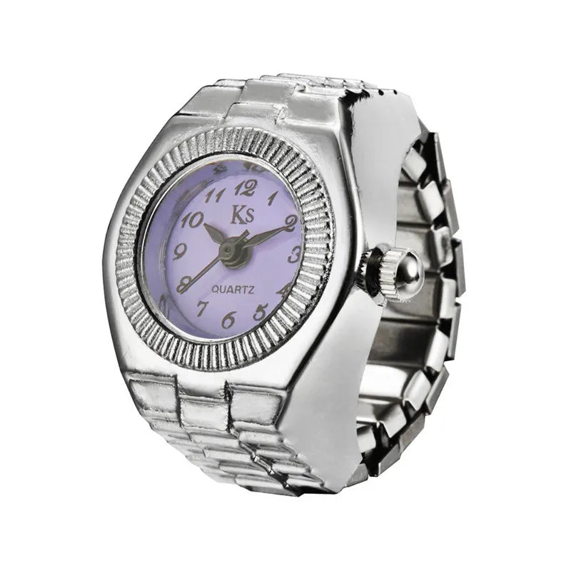 Vintage Punk Finger Watch Mini Elastic Strap Alloy Watches Couple Rings Jewelry Clock Retro Roman Quartz Watch Rings Women Men - BeeTrendyShop.COM