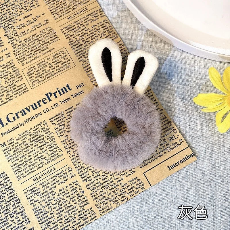 1PC 3D Plush Bunny Ear Hair Ties for Girls & Women