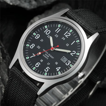 1pc / lot Cheap Watches For Men Fashion Nylon Band Military Army Sports Date Quartz Watch Erkek Barato Saat Reloj Hombre Black - BeeTrendyShop.COM