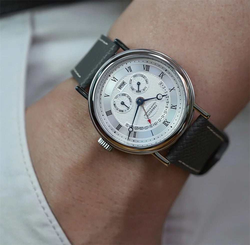 FARASUTE Men's Mechanical Watch Flyback Function Seagull Movement Month Display Week Display Calendar YearDisplay Sapphire Watch