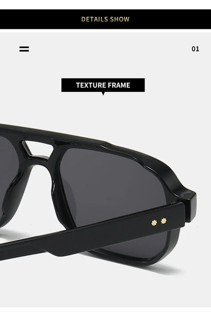 Retro Double Bridge Square Sunglasses – Luxury Rivet Design UV400 Unisex