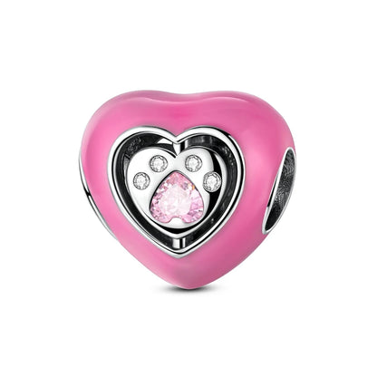 925 Sterling Silver Dog Paw Heart Zircon Charm – Pink Pet DIY Jewelry