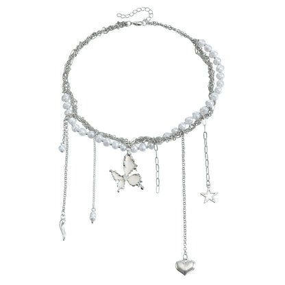 Y2K Heart Pendant Multilayer Choker Necklace – Glass & Zinc Alloy Women’s Jewelry