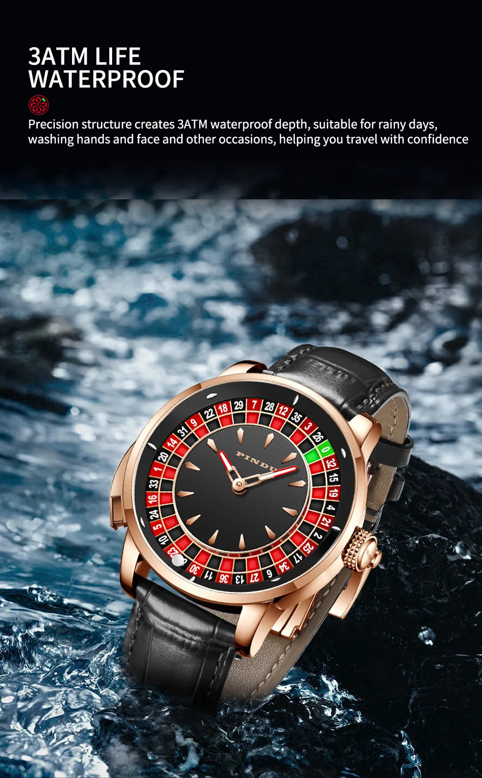 PINDU Players Gambling Series Men's Mechanical Watch European Roulette Poker Game Dial Automatic Movement Design Party Watch