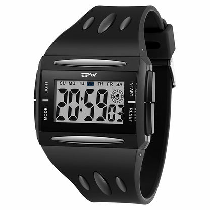 Black digital watch with a clear background