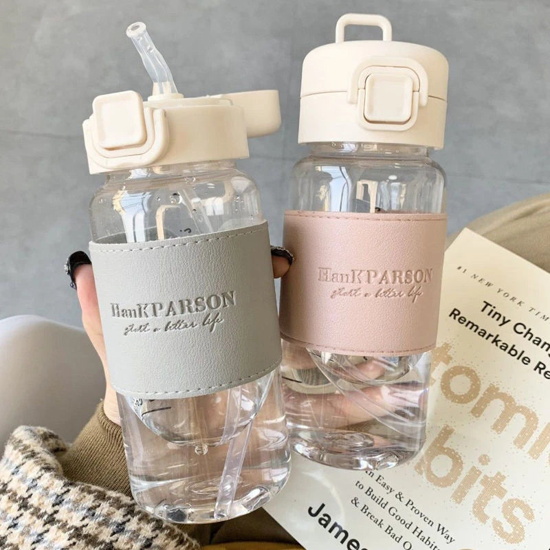 500ml Portable Straw Water Bottle – Cute Leakproof Plastic Drinking Bottle for Milk, Coffee & Juice