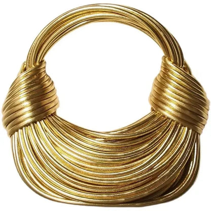 Handbags for Women 2025 New Gold Luxury Designer Brand Handwoven Noodle Bags Rope Knotted Pulled Hobo Silver Evening Clutch Chic - BeeTrendyShop.COM