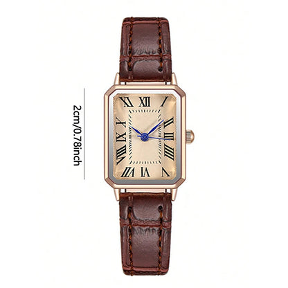 Retro Watches Classic Casual Quartz Dial Leather Strap Band Rectangle Clock Fashionable Wrist Watches for Women - BeeTrendyShop.COM