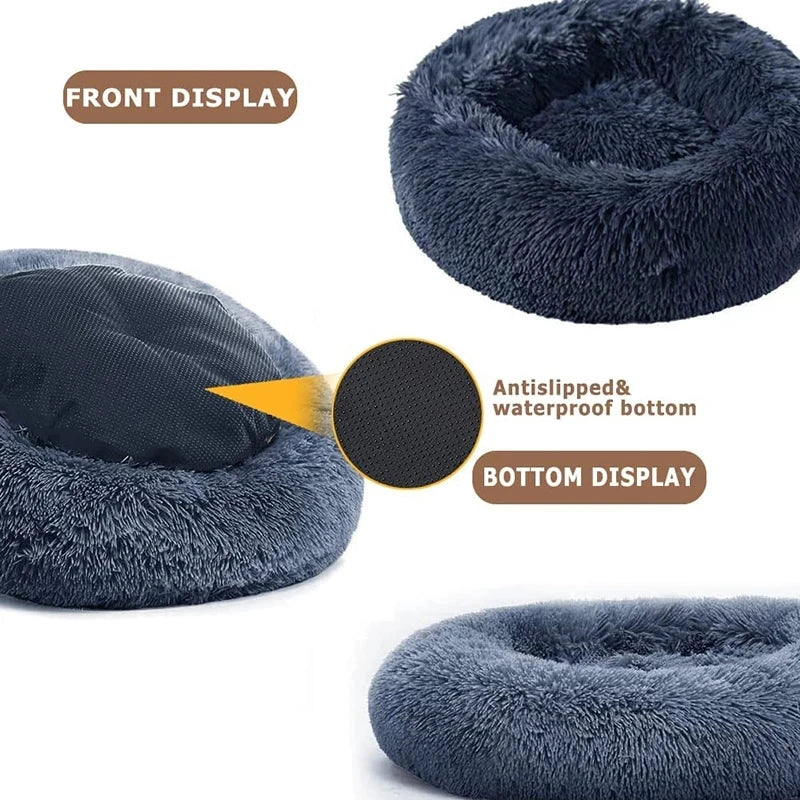 40-90cm Round Plush Pet Bed - Winter Warm Dog & Cat Bed for Medium-Large Pets