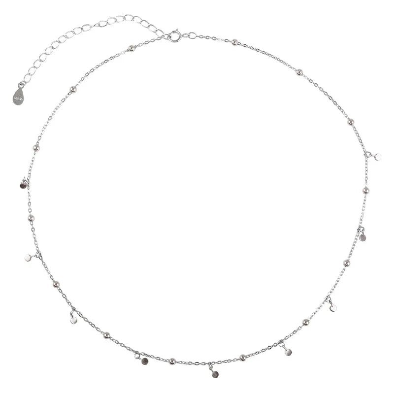 925 Sterling Silver Tassel Round Pendant Necklace – Elegant Geometric Chain for Women