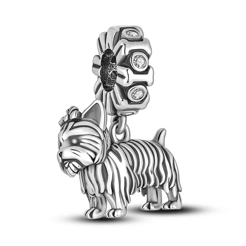 Original 925 Sterling Silver Cute Dog Pet Charms Beads Pendants Fit S925 Bracelet Necklace Fine DIY Jewelry
