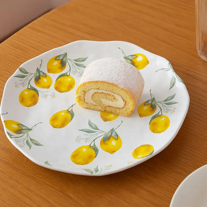 Creative Lemon Pattern Ceramic Dinner Plate – Irregular Shape Nordic Salad & Steak Platter