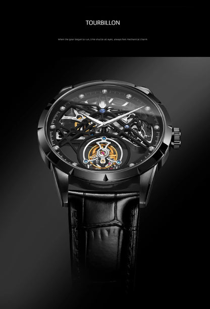 AESOP Flying Tourbillon Skeleton Mechanical Watch – Sapphire Mirror, Men's Luxury Timepiece