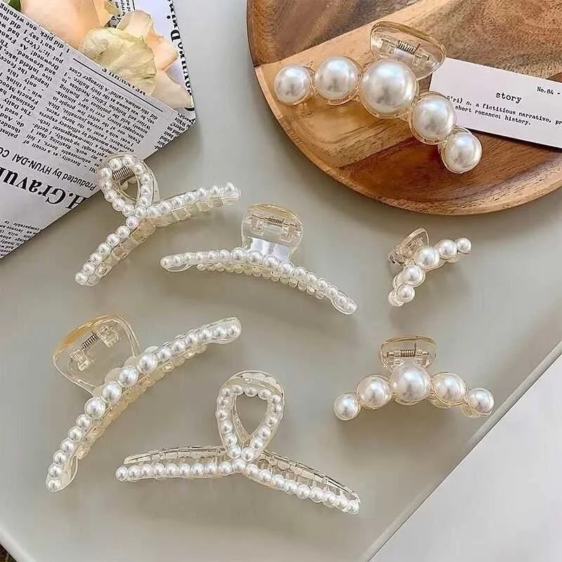 Korean Big Pearl Hair Claw Clip – Elegant Hairgrip Barrette for Women & Girls