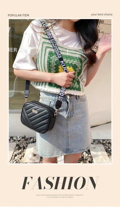 High quality women's PU rolling strip camera bag shoulder bag mobile phone bag casual crossbody bag - BeeTrendyShop.COM