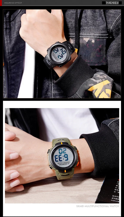 Men's Outdoor Digital Watch – 100M Waterproof, LED, 10-Year Battery, Alarm & Date Display