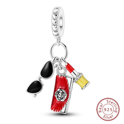 925 Sterling Silver Red Wine, Chili & Dumbbell Charm Bead – Fun DIY Jewelry
