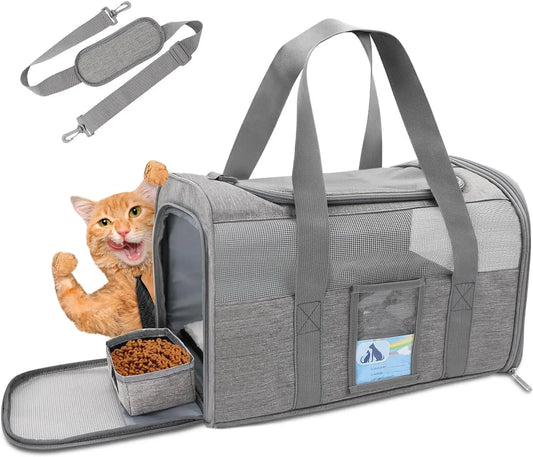 Soft Cat Carrier Bag – For Large Cats up to 20 lbs & Small Dogs | Zipper Closure, All Life Stages