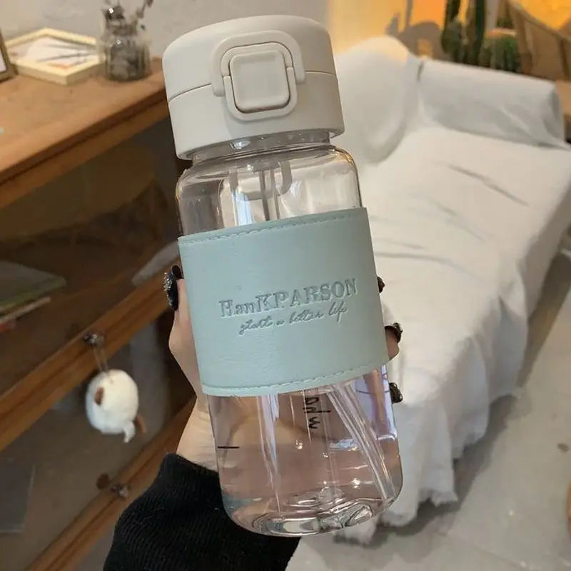 500ml Portable Straw Water Bottle – Cute Leakproof Plastic Drinking Bottle for Milk, Coffee & Juice