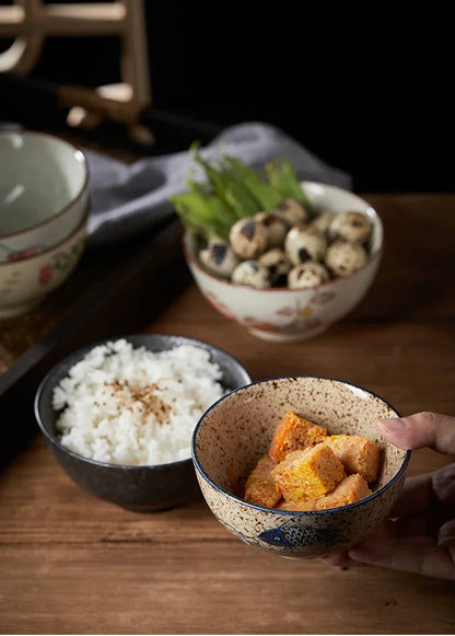4.5-Inch Japanese Retro Ceramic Rice Bowl – Household Soup & Eating Dish
