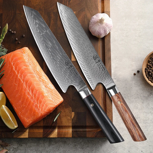 F.YOUNG 8 Inch Japanese Kiritsuke Chef Knife Hand Forged Damascus Steel Kitchen Knives Sharp Handmade Knife Slicing Cooking Tool