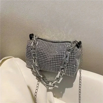Allover Rhinestone Bucket Bag, Glitter Chain Prom Purse, Women's Mini Crossbody Bag - BeeTrendyShop.COM