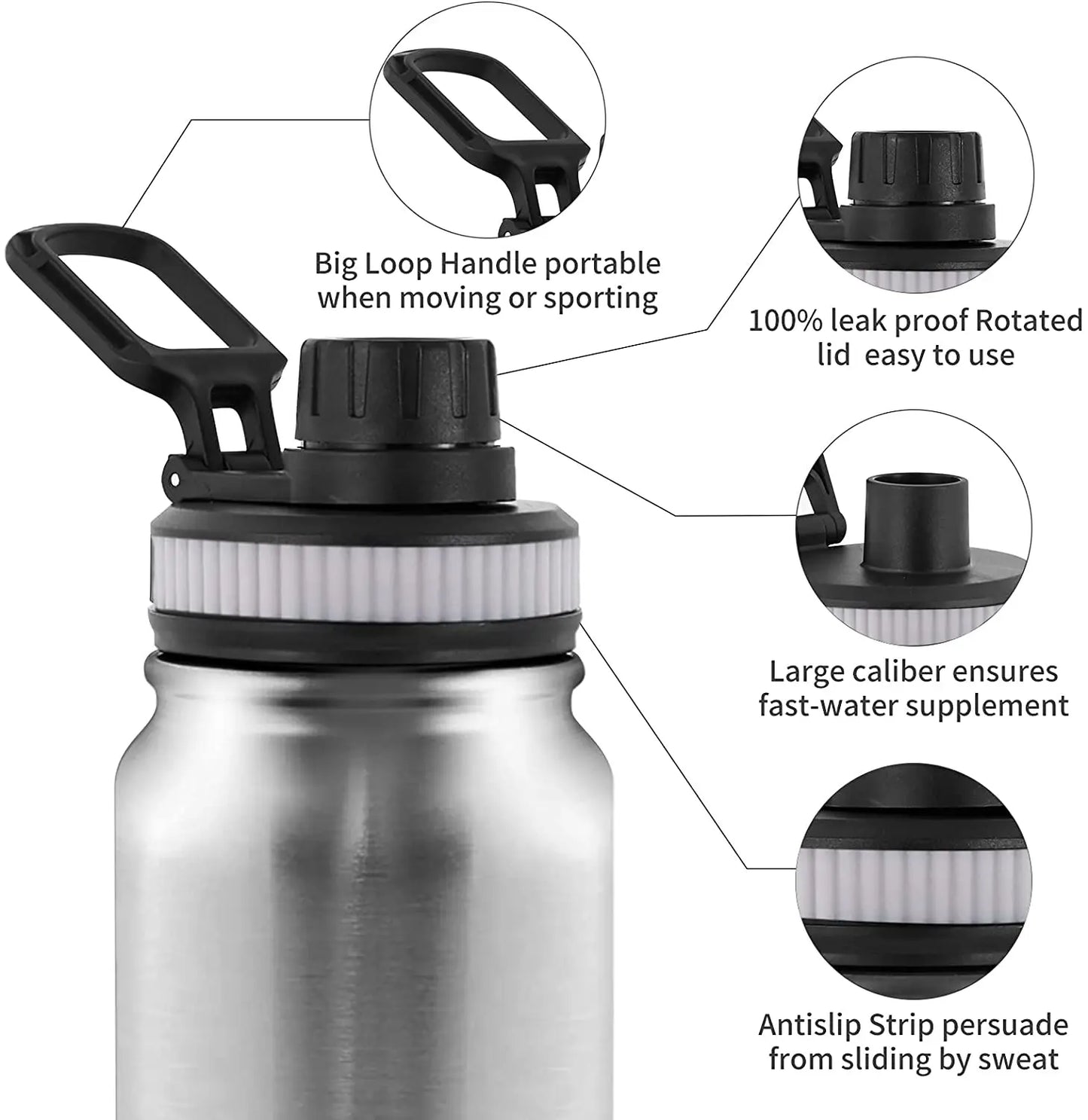 600/800/1000ML Portable Thermos Bottle – 304 Stainless Steel Double Wall Vacuum Flask