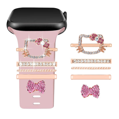 Smartwatch with decorative bands and accessories on a white background