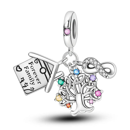 925 Sterling Silver Tree of Life & Peach Heart Charm Bead – Sweet Love DIY Jewelry