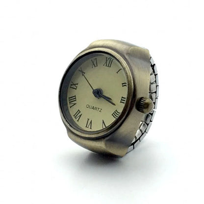 Vintage Punk Finger Watch Mini Elastic Strap Alloy Watches Couple Rings Jewelry Clock Retro Roman Quartz Watch Rings Women Men - BeeTrendyShop.COM