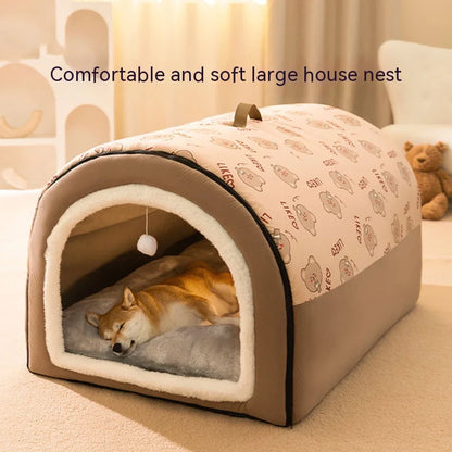 Extra Large Dog Bed - Winter Warm House-Style Bed with Removable Cover - BeeTrendyShop.COM