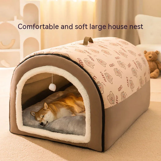 Extra Large Dog Bed - Winter Warm House-Style Bed with Removable Cover
