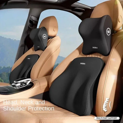 Car Memory Foam Lumbar & Neck Support Pillow – Removable Washable Backrest for Universal Vehicles