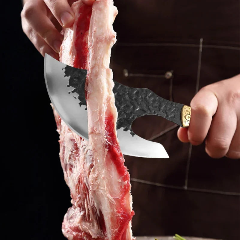 High Hardness Butcher's Knife BBQ Meat Fruit Cutting Utility Knife Professional Bone Chopping Axe Wood Handle Chef Slicing Knife