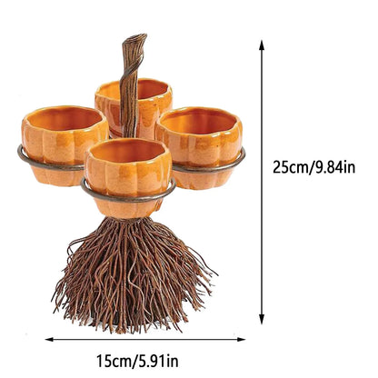 Halloween Pumpkin Snack & Dessert Tray – Party Buffet Display Rack with Witch Bowl & Cake Stand