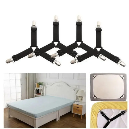 4Pcs Adjustable Bed Sheet And Quilt Holder for Bed Sheet Organizer Mattress Cover Clip For Home Elastic Straps Adjustable Clips - BeeTrendyShop.COM
