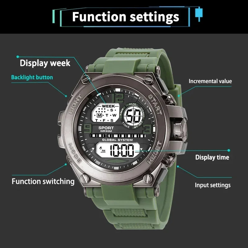 Men's Sports Watches 30M Waterproof Multifunction Clock Outdoor Military Digital Watch Smart Electronic Wristwatch for man Kids