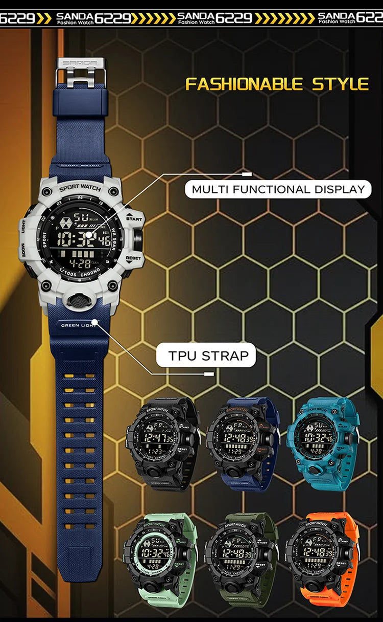 SANDA 6229 Digital Watches for Men Waterproof Luminous Outdoor Sports Watch Fashion Clock Simple Multifunction Male Wristwatch - BeeTrendyShop.COM