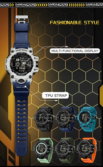 SANDA 6229 Digital Watches for Men Waterproof Luminous Outdoor Sports Watch Fashion Clock Simple Multifunction Male Wristwatch - BeeTrendyShop.COM