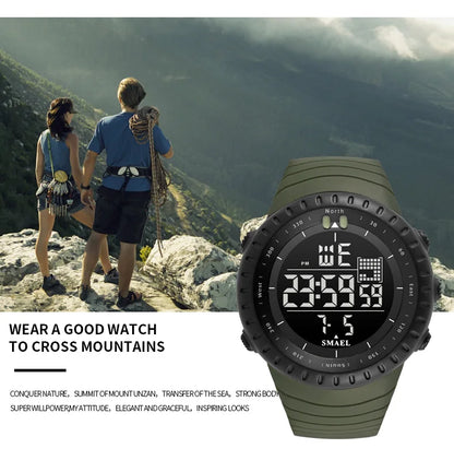 Men's Digital Military Sport Watch – Waterproof, Big Dial, Tactical Black, Stopwatch