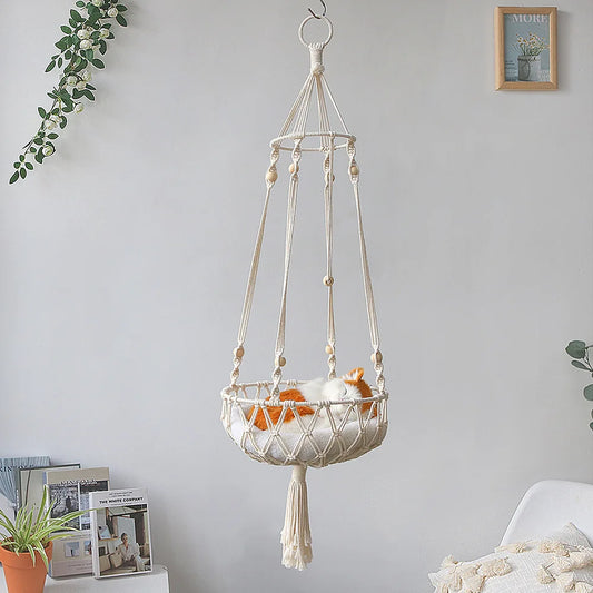 Bohemian Handmade Cat Hammock - 40cm Macrame Cotton Rope Swing