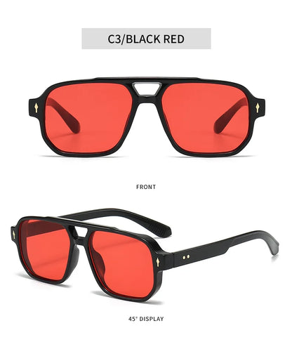 Retro Double Bridge Square Sunglasses – Luxury Rivet Design UV400 Unisex