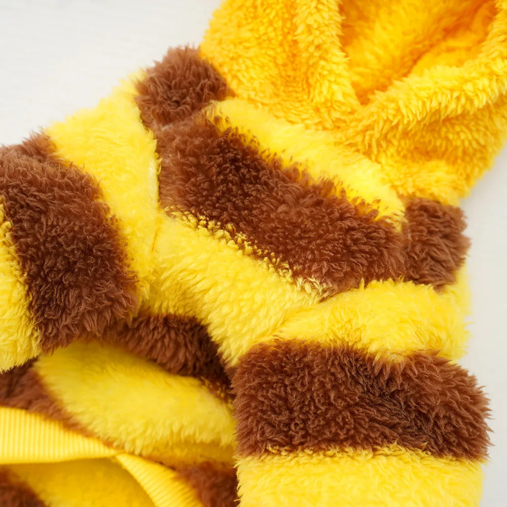Bee-Themed Pet Hoodie – Warm Fleece Costume for Dogs & Cats