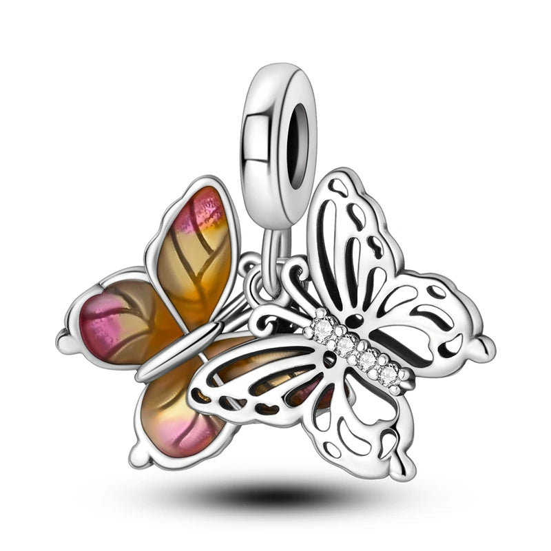 925 Silver Plating Colorful Butterfly Insect Animal Charms Beads Sparkling Zircon Fit Qikaola 925 Original Bracelets DIY Jewelry