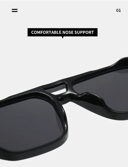 Retro Double Bridge Square Sunglasses – Luxury Rivet Design UV400 Unisex