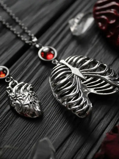 Gothic Hollow Heart Chest Organ Pendant Necklace – Punk Choker Unisex Jewelry